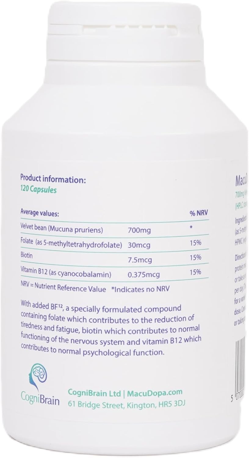 MacuDopa Day Capsules: Mucuna Pruriens Food Supplement with 100mg Levodopa, 120 Veggie Capsules - görsel 3