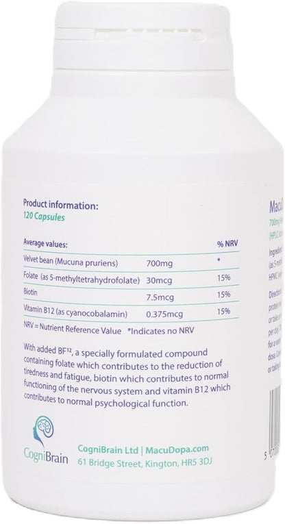 MacuDopa Day Capsules: Mucuna Pruriens Food Supplement with 100mg Levodopa, 120 Veggie Capsules
