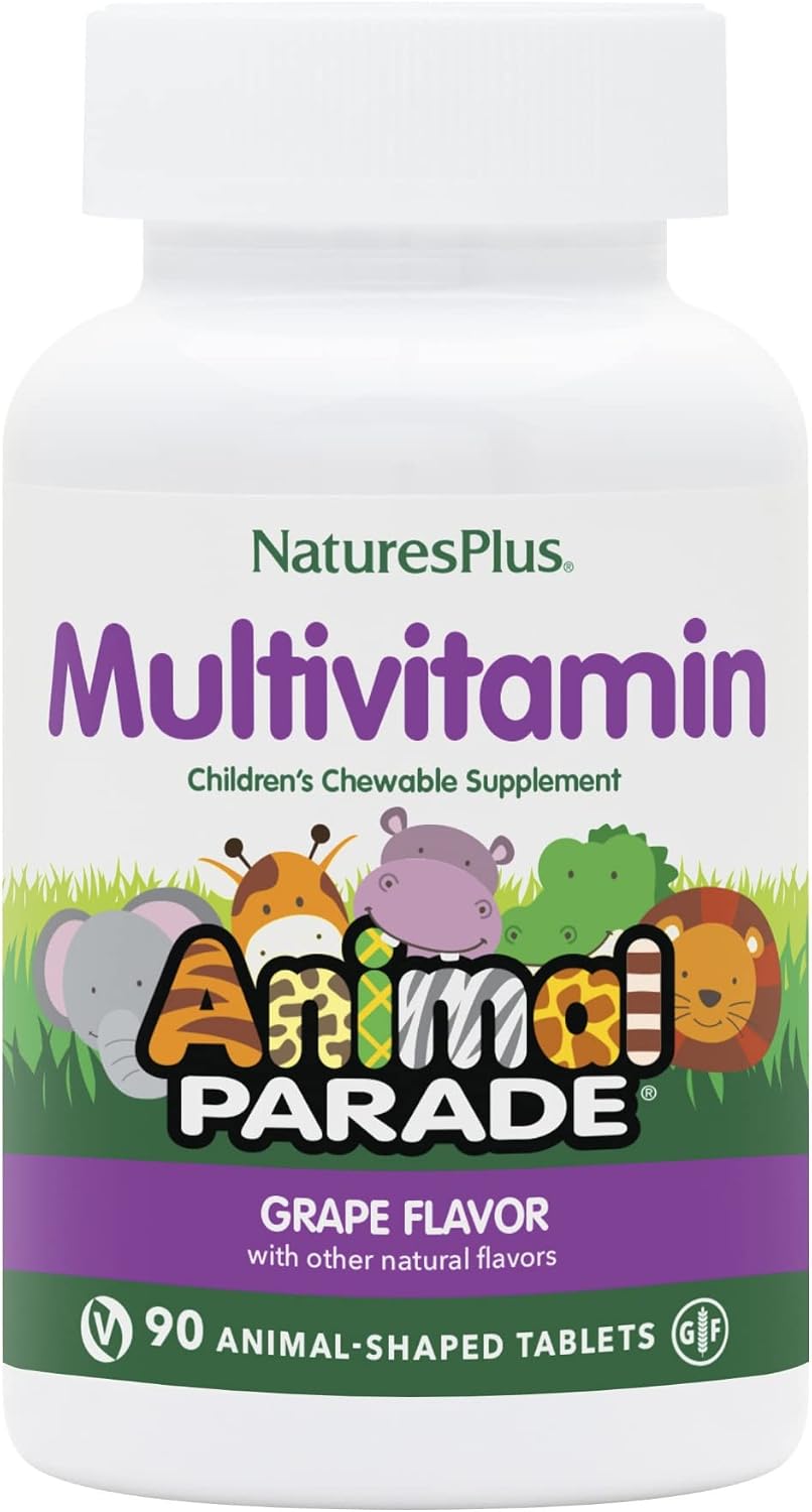 NaturesPlus Animal Parade Children's Chewable Multivitamin, Grape, 90 Tablets - görsel 1