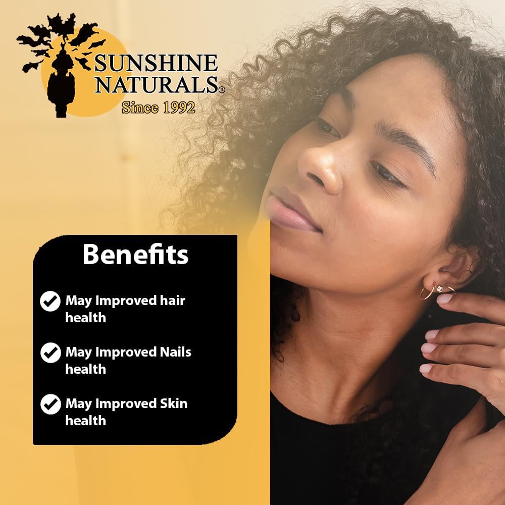 Sunshine Naturals Biotin 5000 mcg Capsules - 90 Count (Pack of 3) - for Hair, Skin & Nails - görsel 7