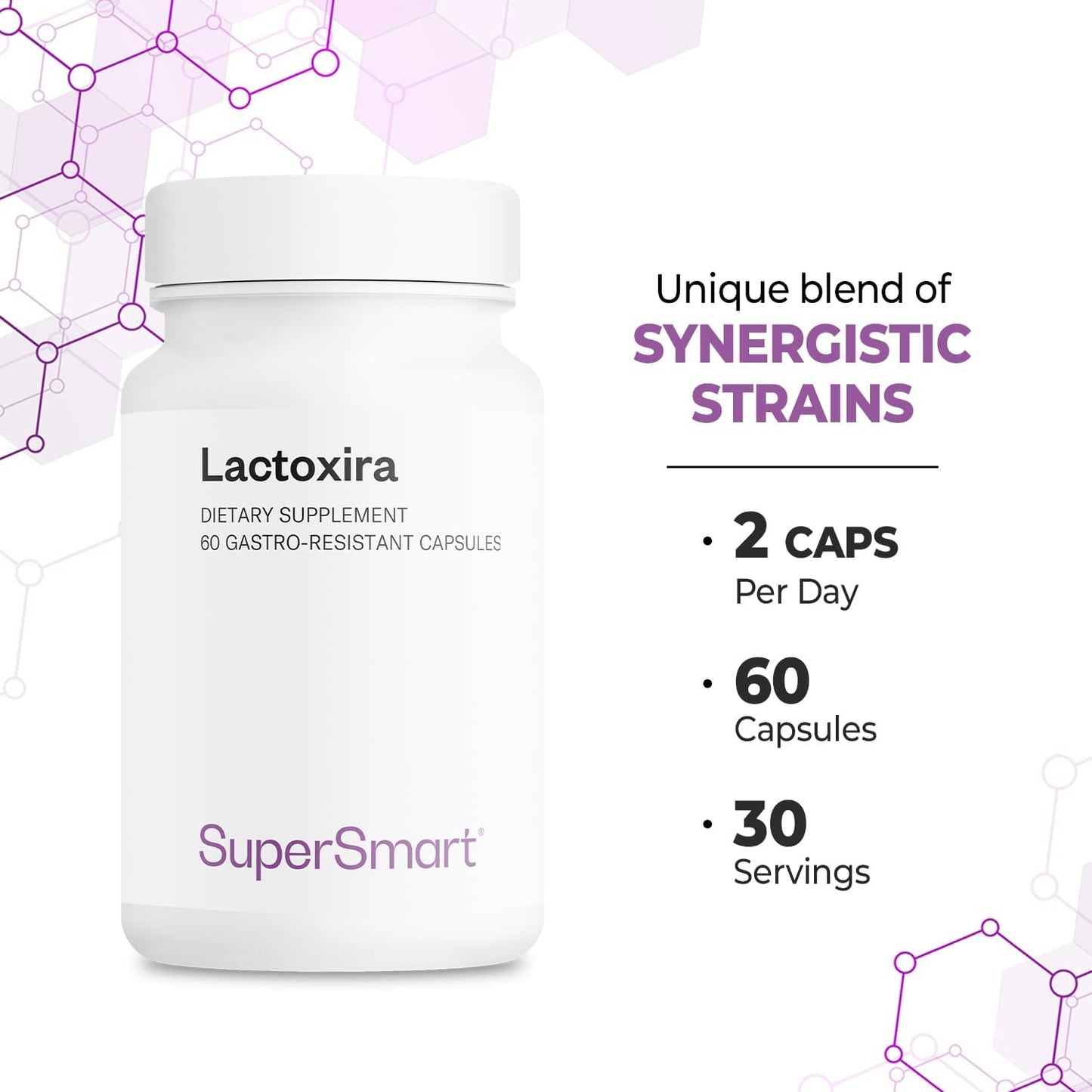 Supersmart Lactoxira - High-Potency 8-in-1 Probiotic Complex - Advanced Formula for Women & Men - 60 DR Capsules - görsel 5