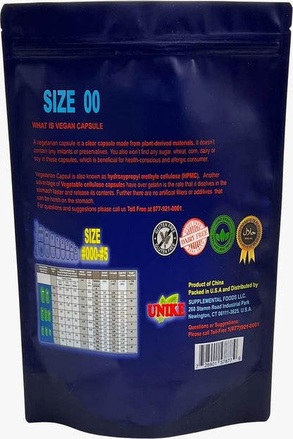 Unike Vegan Empty Capsules Size 00 (1000 Count)