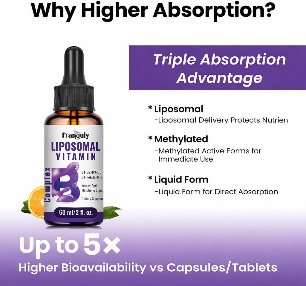 Franguly Liposomal B Complex - All B Vitamins, Methylated B12, Liquid Drops, 60 ml - görsel 4