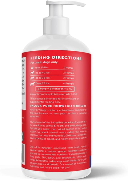 Premium Salmon Oil for Dogs – Pure Norwegian Salmon Oil High in Omega-3 EPA & DHA - Powerful Fish Oil for Dog Skin & Coat, Hip & Joints, Allergies & Itchy Skin – Omega-3 Fish Oil for Dogs – 946ml (32oz) Liquid