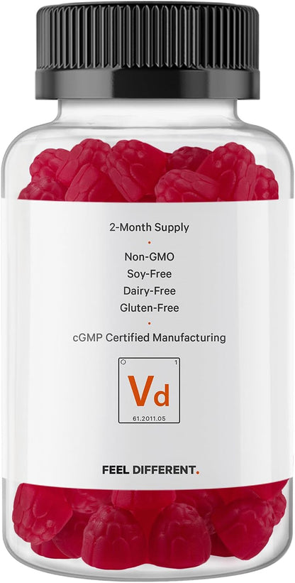 Codeage Vitamin D3 Gummies, 5000 IU Cholecalciferol, Pectin-Based, Strawberry Flavour, 60 Gummies