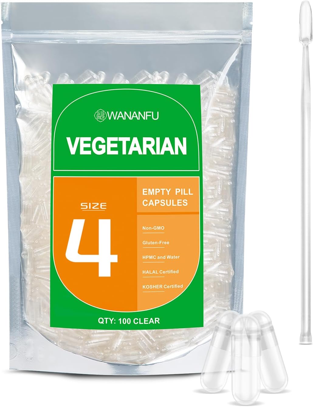 wananfu Size 4 Empty Vegetarian Capsules (1000 Count) - görsel 9