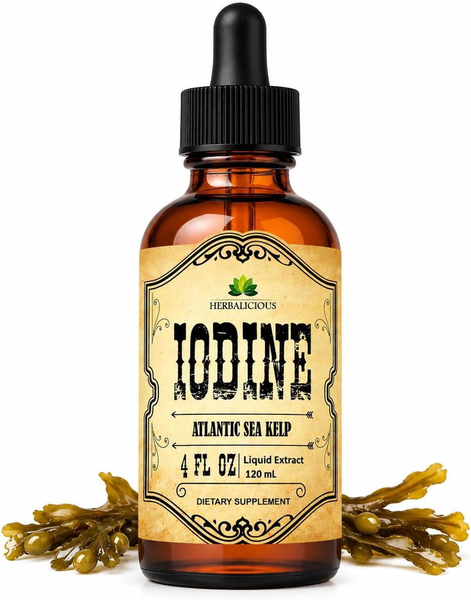 HERBALICIOUS Iodine Drops – Natural Iodine from Sea Kelp – Organic Non-GMO Thyroid Supplement – 118 ml - görsel 1