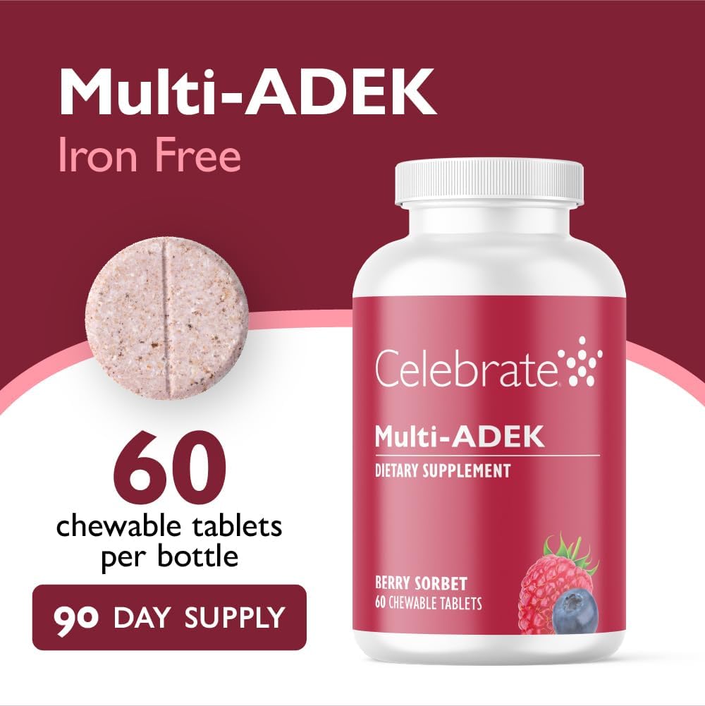 Celebrate Vitamins Multi ADEK Chewables, Iron-Free, Berry Sorbet Flavour (180 Chewable Tablets) - görsel 2