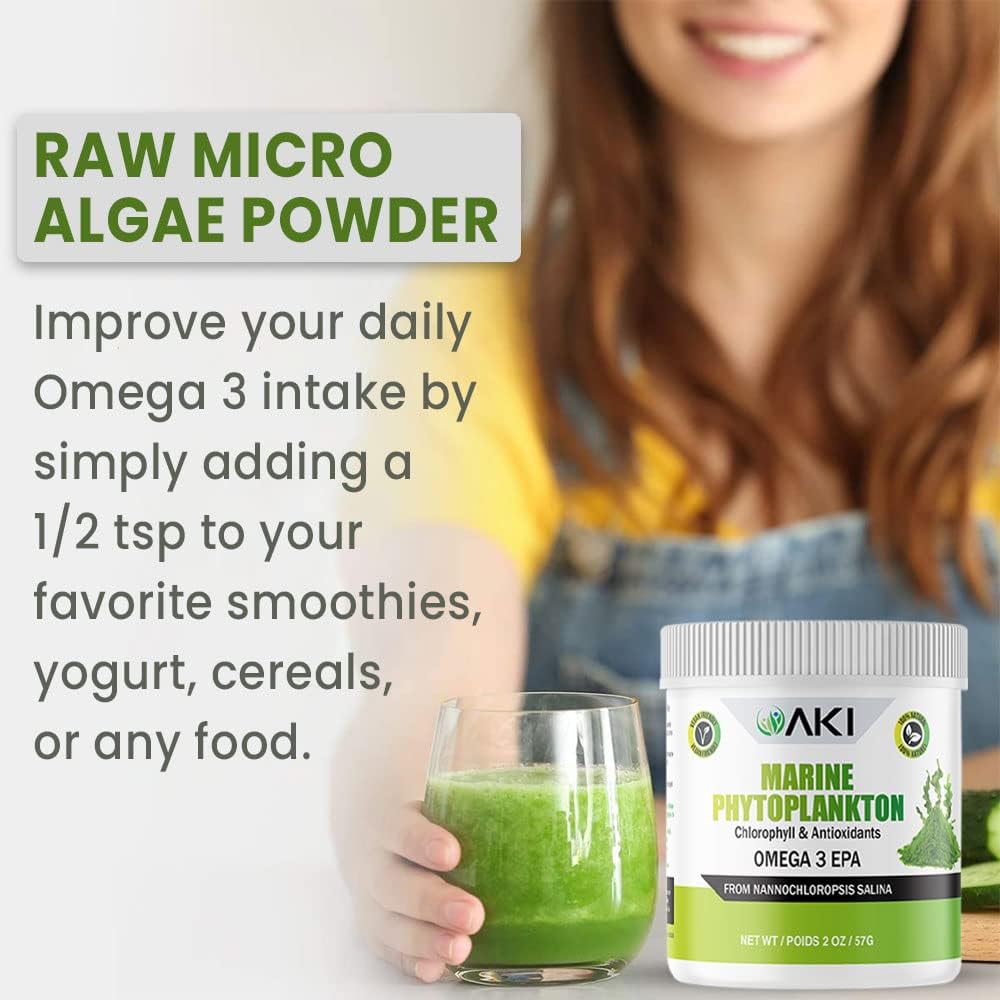 AKI Marine Phytoplankton Powder - Raw Omega-3 EPA from Microalgae, Vegan & Non-GMO (2 oz) - görsel 3