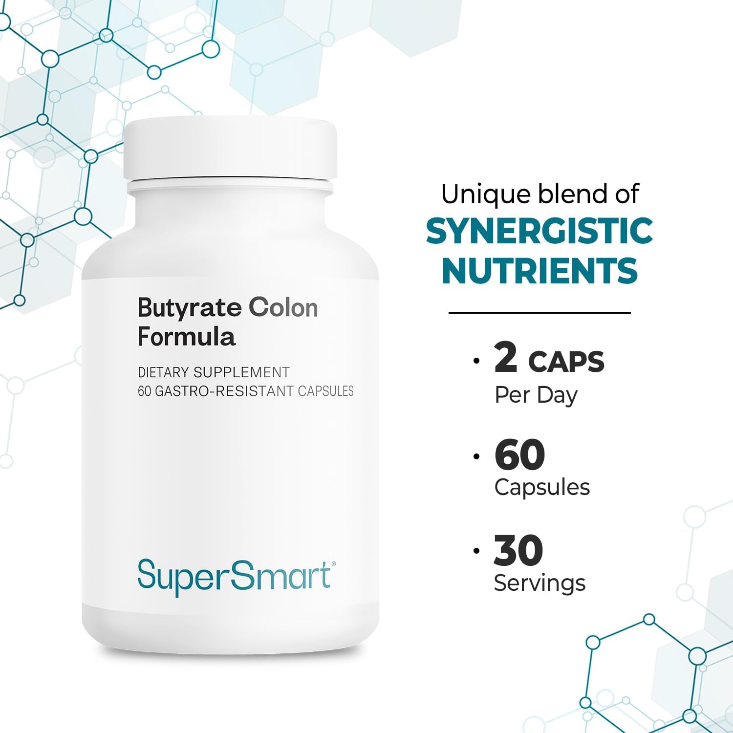 Supersmart Butyrate Colon Formula (Advanced Formula) with Turmeric, MicrobiomeX & Peppermint Oil, Vegan & Gluten-free - 60 Gastro-Resistant Capsules - görsel 4