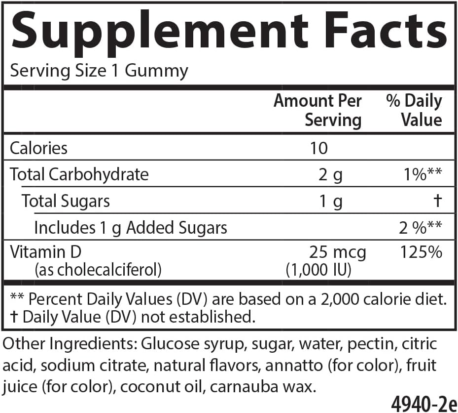 Carlson Vitamin D3 Gummies, 1000 IU (25 mcg), Natural Fruit Flavours, 60 Vegetarian Gummies - görsel 2