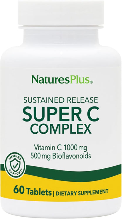 NaturesPlus Super C Complex, Sustained Release - 1000 mg Vitamin C with 500 mg Bioflavonoids - 60 Tablets