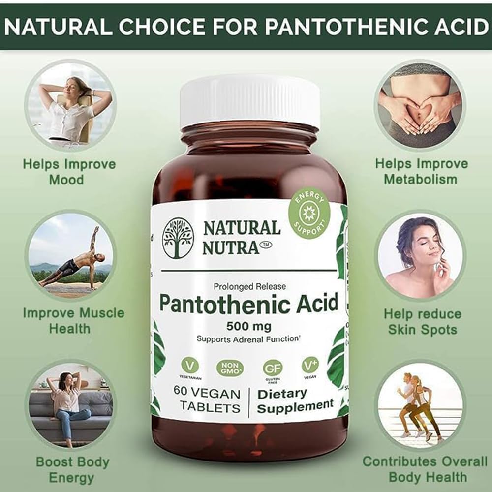 Natural Nutra Time Release Pantothenic Acid 500 mg - Vitamin B5 Supplement - görsel 3