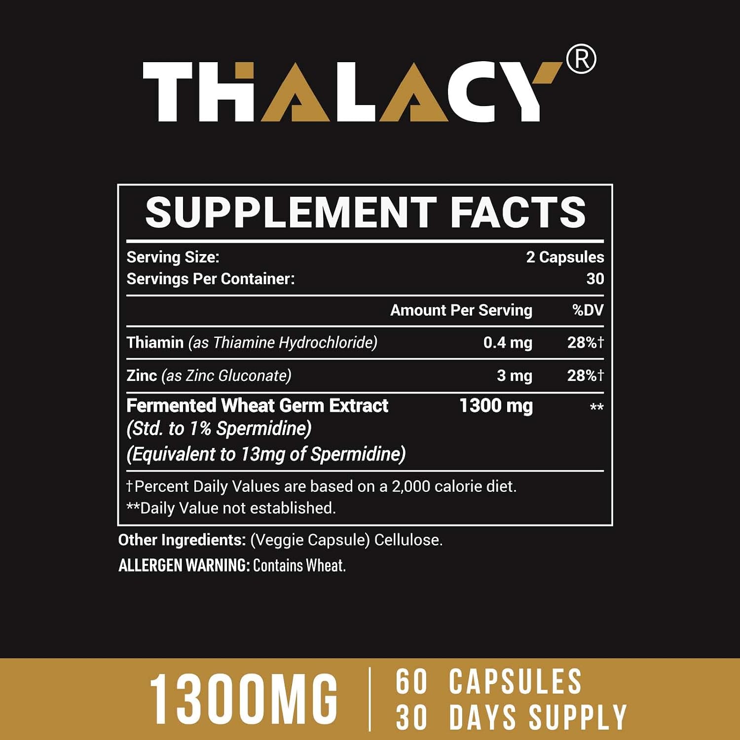Thalacy Spermidine Wheat Germ Extract Capsules - 13mg Spermidine, 1300mg Formula - görsel 2
