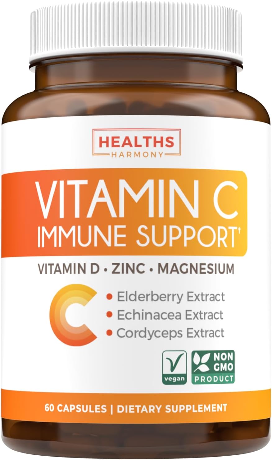Vitamin C Immune Support Supplement – Immune Support Blend with Elderberry, Vitamin D3, Zinc & Magnesium (60 Capsules) - görsel 1