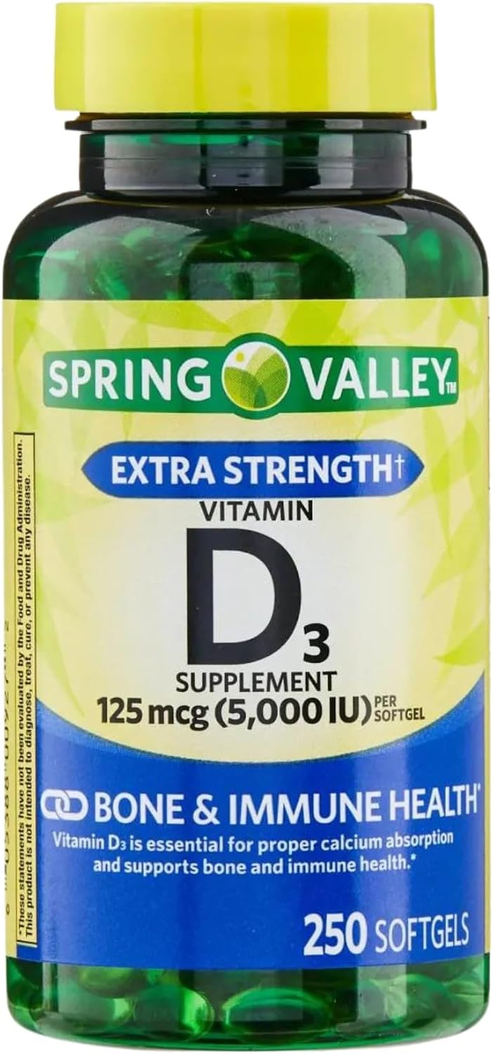 Extra Strength Vitamin D3 5000 IU 125 mcg - 250 Softgels for Bone & Immune Support - görsel 1