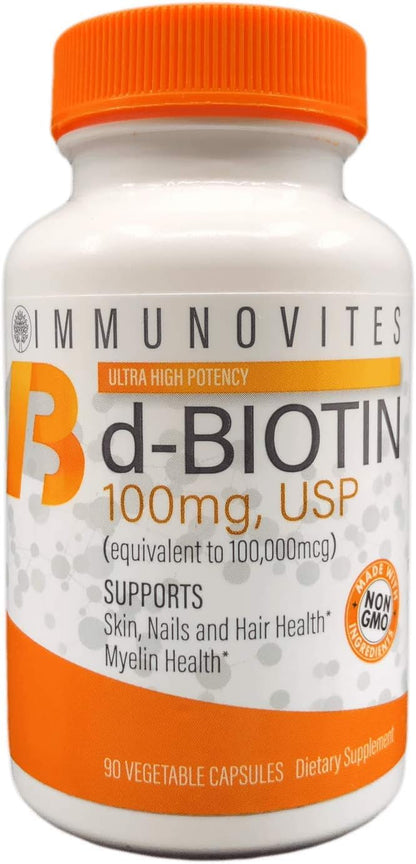 IMMUNOVITES High-dose Biotin 100mg (100,000mcg) - 3-Pack, 90 Capsules Each