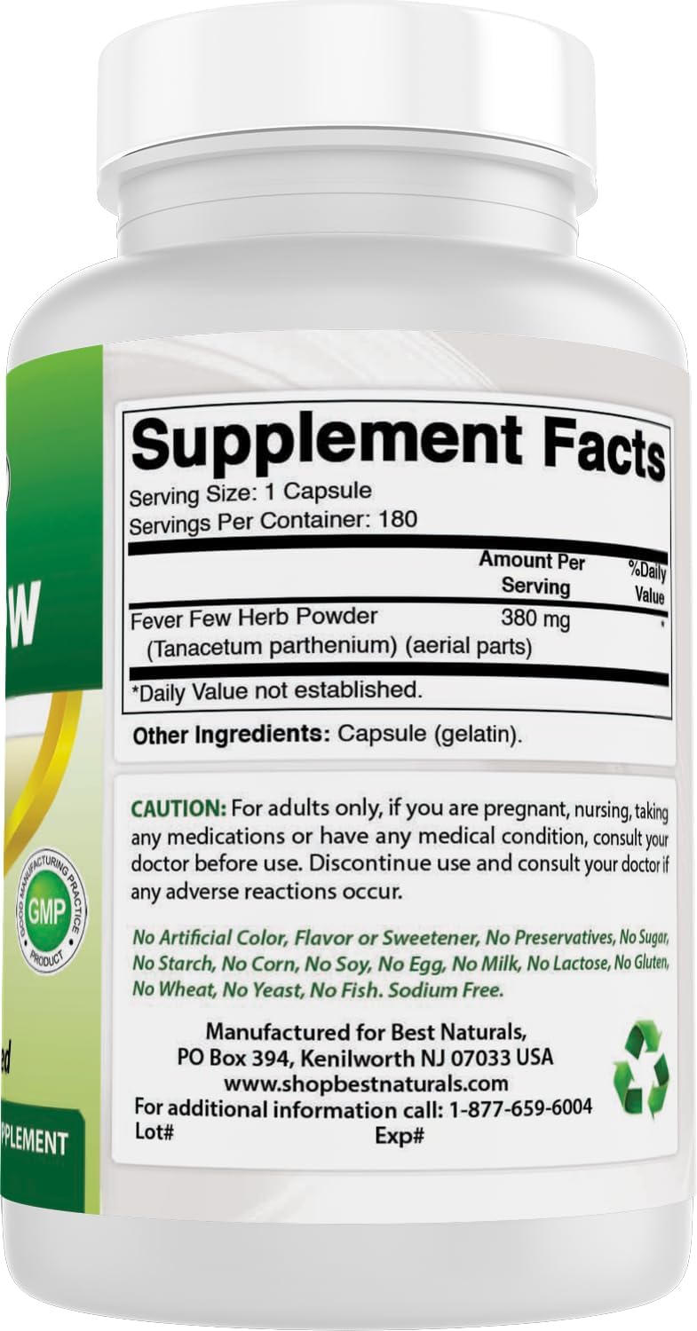 Best Naturals Feverfew 380 mg - 180 Capsules - görsel 7