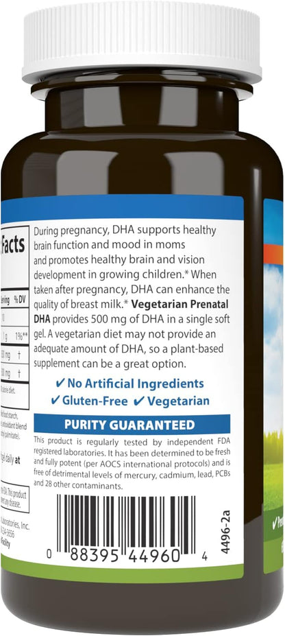 Carlson – Vegetarian Prenatal DHA, 500 mg DHA, Plant Based, Sustainably Sourced from Algae, 60 Softgels