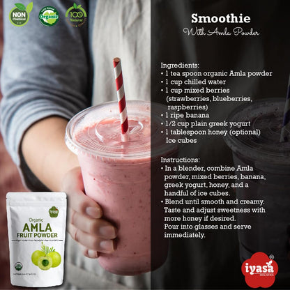 Iyasa Holistics Organic Amla Powder 454g (16 oz) - USDA Certified Organic Indian Gooseberry Superfood