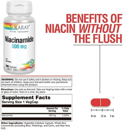 Solaray Niacinamide 500 mg, 100 Veg Capsules