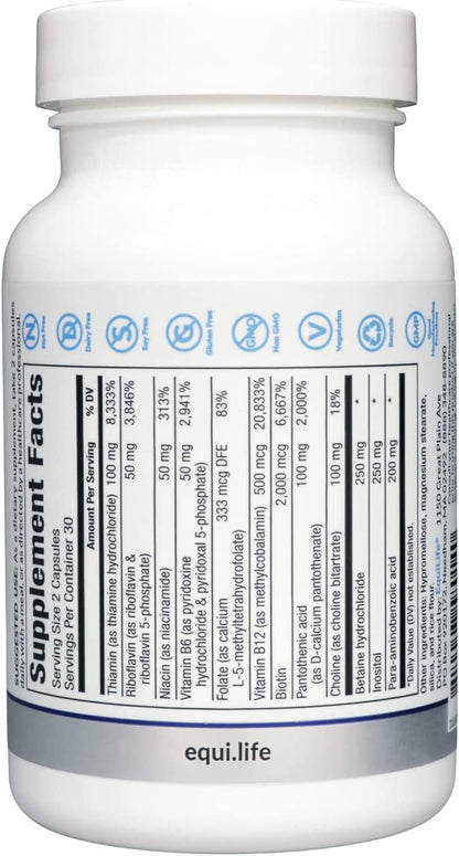 Equilife Activated B Complex – Methylated Vitamin B Supplement with Biotin, Inositol, B12 & B6, 60 Capsules