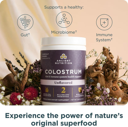 Ancient Nutrition Colostrum Superfood Powder - Grass-Fed Bovine Colostrum for Gut & Immune Support, Unflavoured, 60 Servings