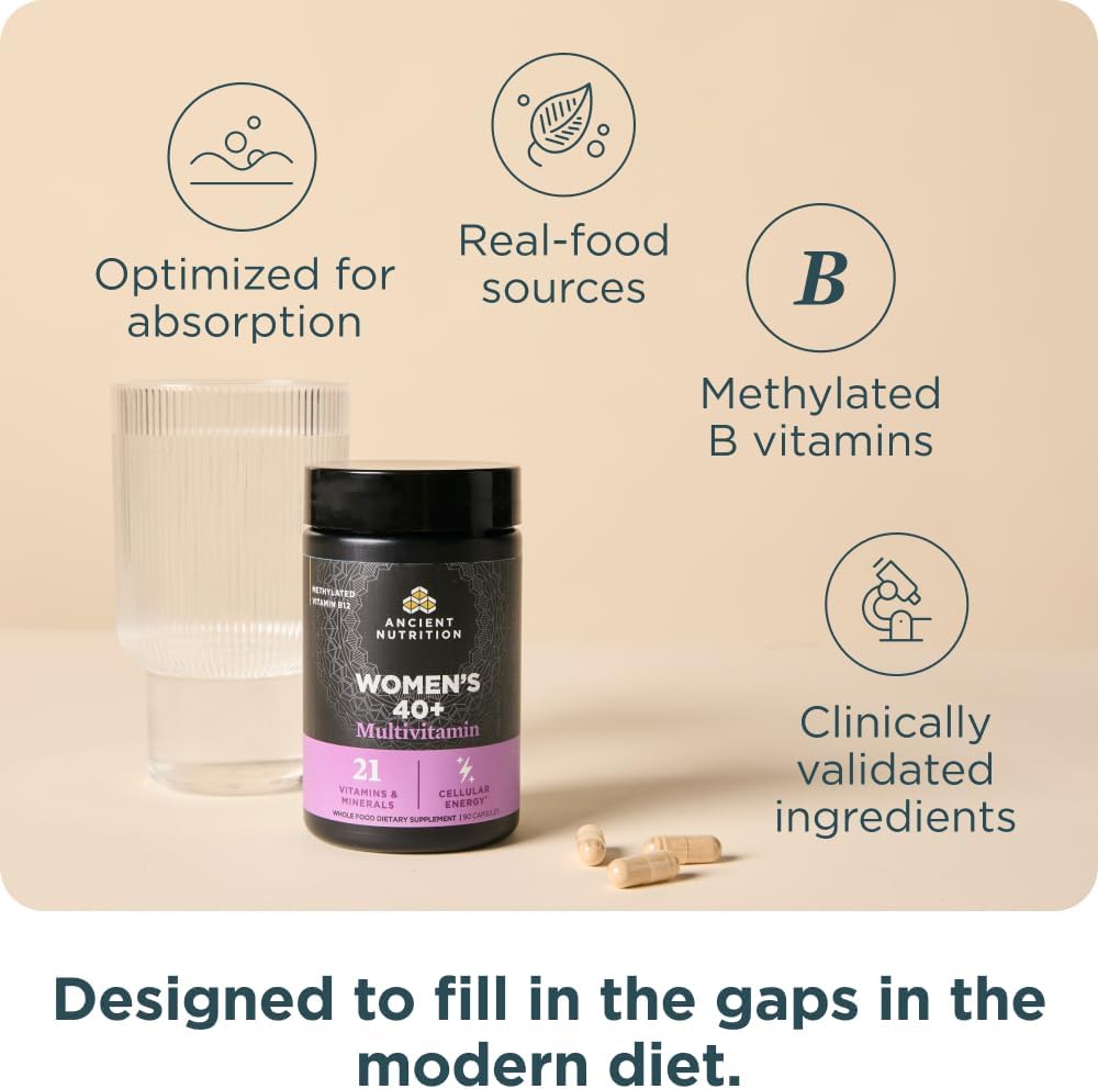 Ancient Nutrition Multivitamin for Women 40+, Multi Vitamin & Immune Support with Vitamin D, C, Magnesium, Methylated Vitamin B, Stress, Sleep Support, Bone Health, 90 Capsules - görsel 4
