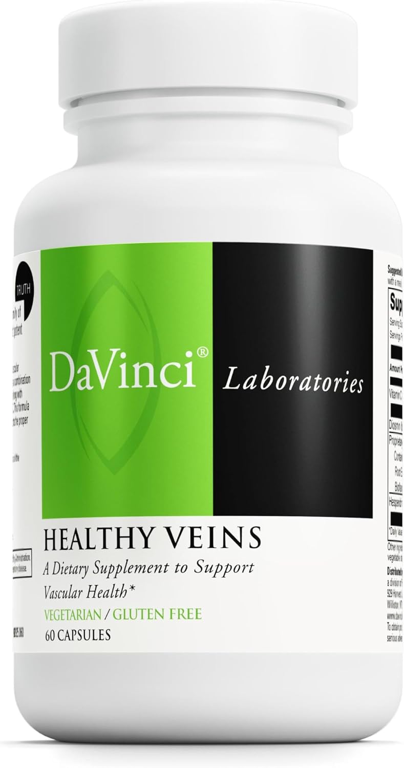 DAVINCI Labs Healthy Veins - Dietary Supplement to Support Vascular Health and Proper Structure of Leg Veins* - with Vitamin C, Diosmin, and More - Gluten-Free - 60 Vegetable Capsules - görsel 1