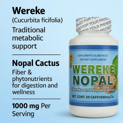 Wereke & Nopal Capsules – 60 Capsules (1000 mg Each) – Natural Herbal Supplement – Traditional Mexican Blend – by Lo + Natural