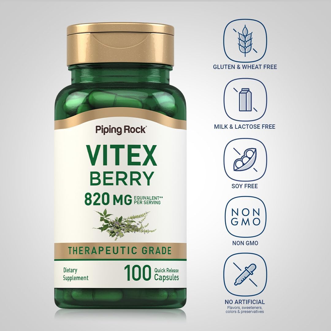 Piping Rock Vitex Chasteberry, 100 Capsules, Women's Supplement - görsel 3