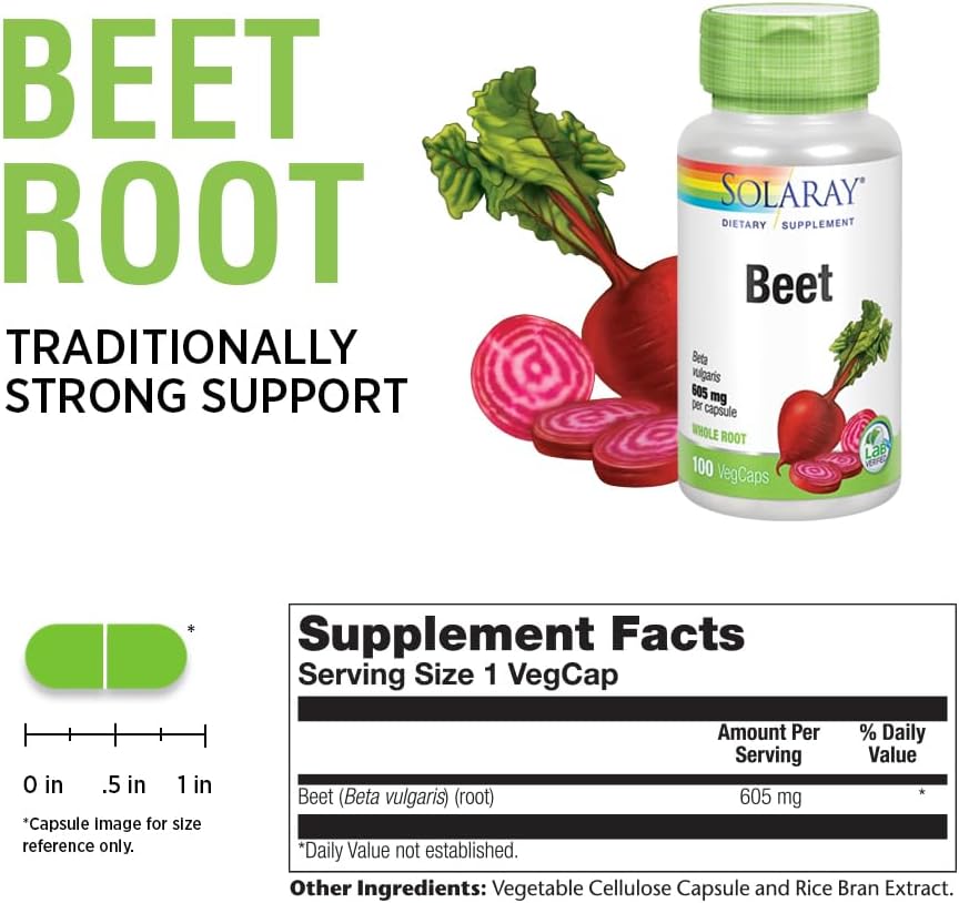 SOLARAY Beet Root 605mg – Nitric Oxide Support for Heart Health and Athletic Performance - görsel 2