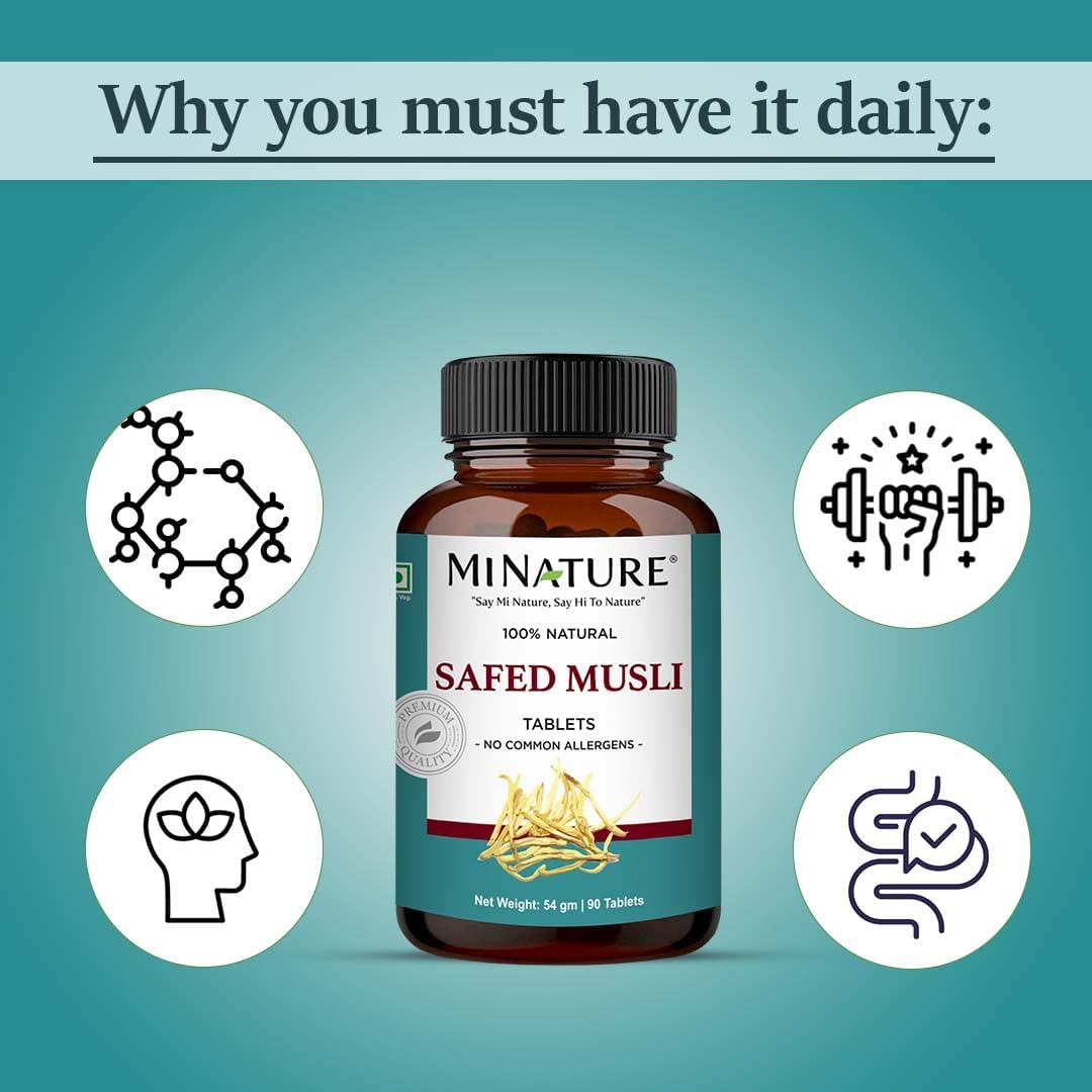 Safed Musli Tablets by mi Nature | Pure & Natural | 90 Tablets (45-Day Supply) - görsel 5