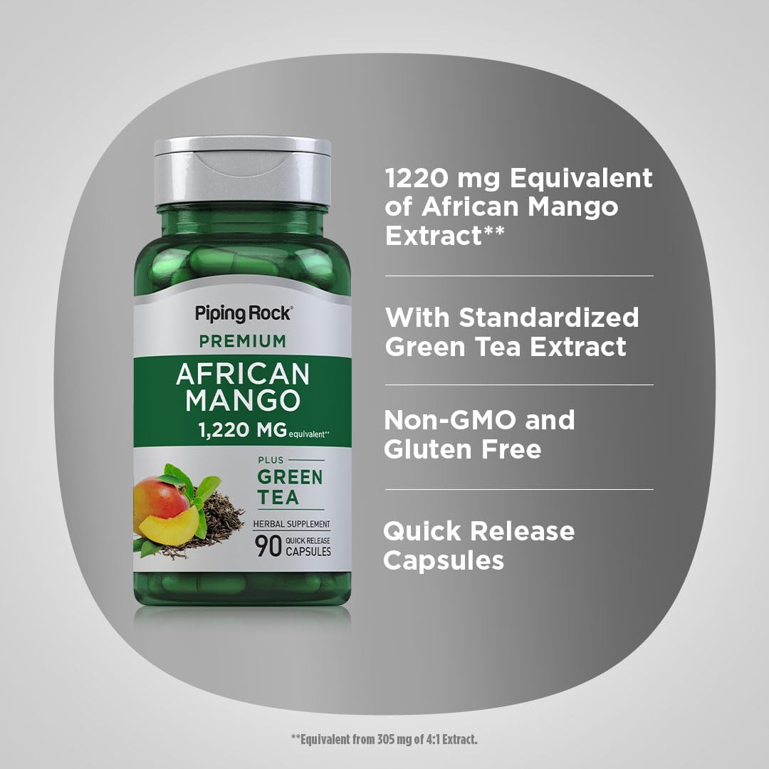 Piping Rock African Mango Seed Extract with Green Tea, 90 Capsules - görsel 4