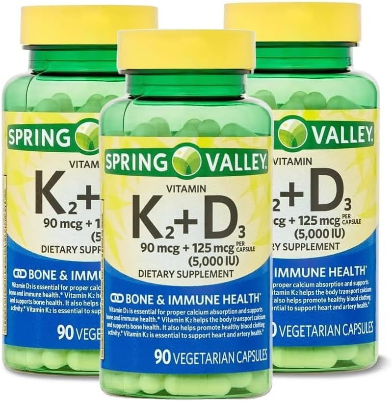 Vitamin D3 K2 5000 IU – 90 Vegetarian Capsules, High-strength D3 with K2 Supplement, Formula for Bone and Immune Health (Pack of 3) - görsel 1