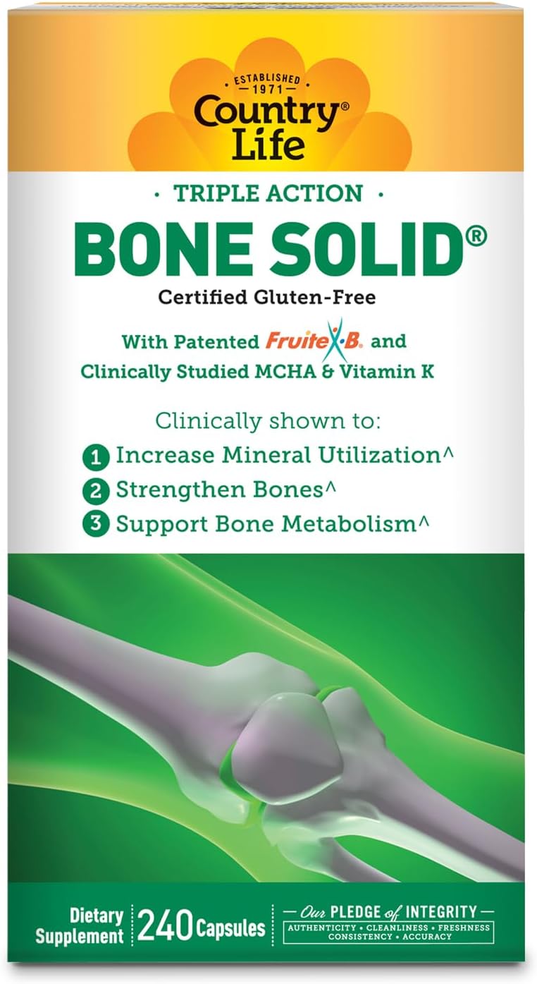 Country Life Bone Solid - Bone Health Supplement with MCHA, Calcium, Magnesium, Zinc, Vitamins K2 & D3 - 240 Capsules - görsel 1