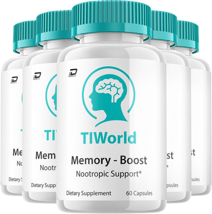 Tiworld Brain Supplement Capsules – All-Natural Maximum Strength Focus Capsules (5 Pack, 300 Capsules)