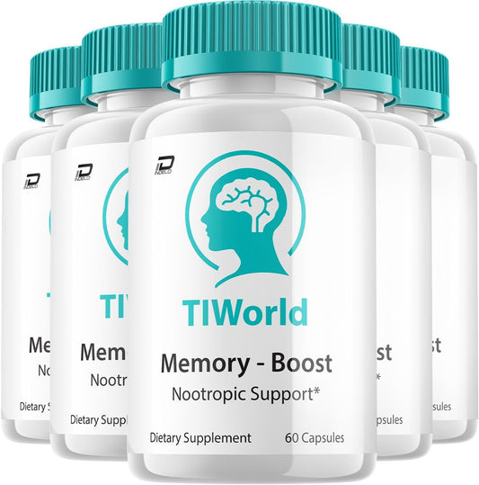 Tiworld Brain Supplement Capsules – All-Natural Maximum Strength Focus Capsules (5 Pack, 300 Capsules)