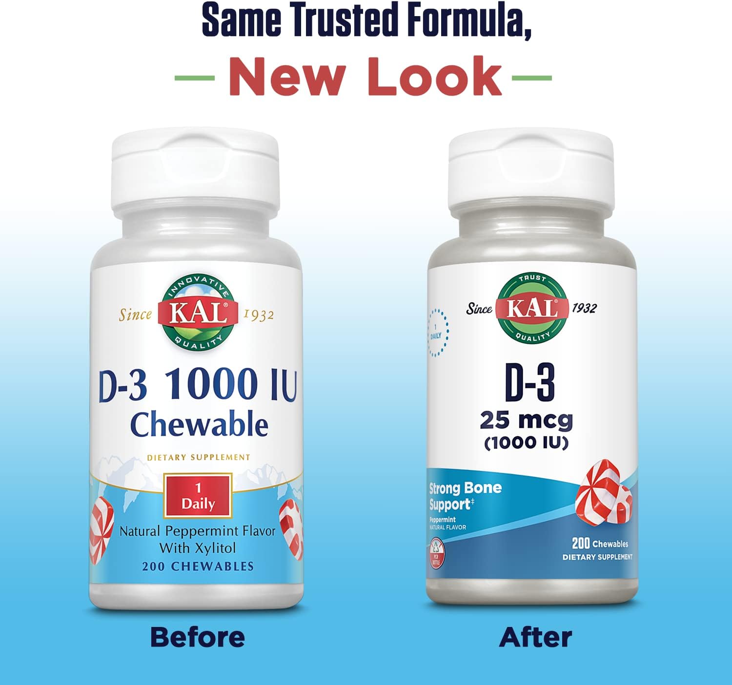 KAL Vitamin D-3 1000 IU Chewable Tablets - Peppermint Flavour - 200 Chews - görsel 2