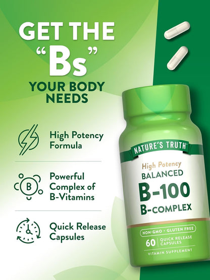 Nature's Truth High-Strength Balanced B-100 B-Complex, 60 Tablets (Pack of 3)