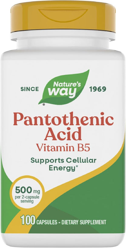 Nature's Way Pantothenic Acid 500mg - Supports Energy Metabolism, 100 Capsules
