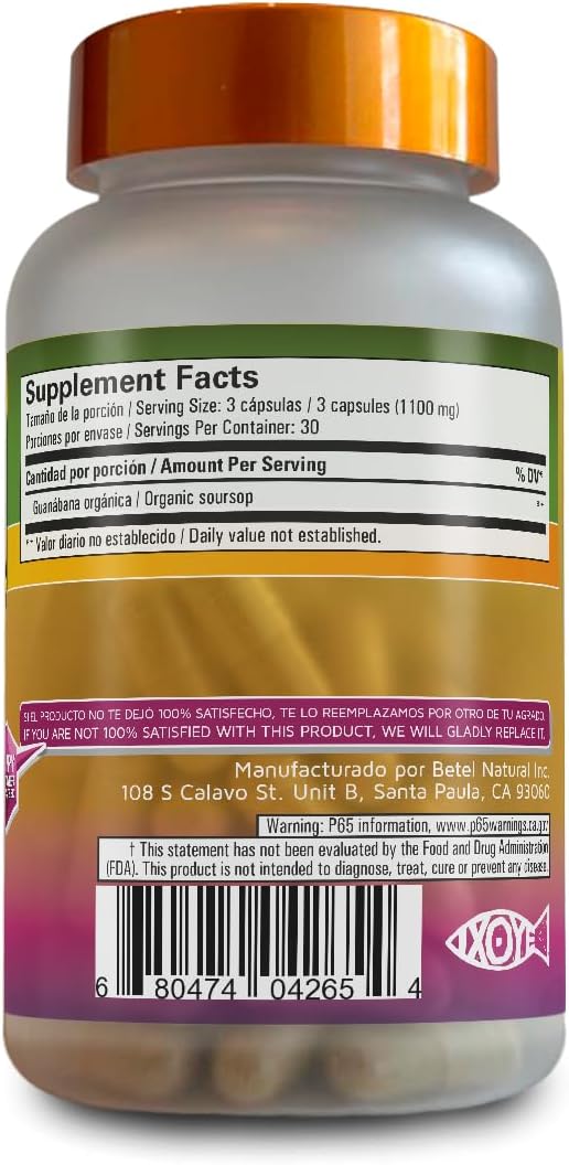 Betel Natural Premium Guanabana Graviola Capsules - 1500 mg - 90 Capsules - görsel 2