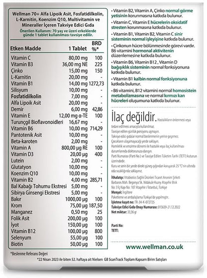 Vitabiotics Wellman 70+ Multivitamin 30 Tablets