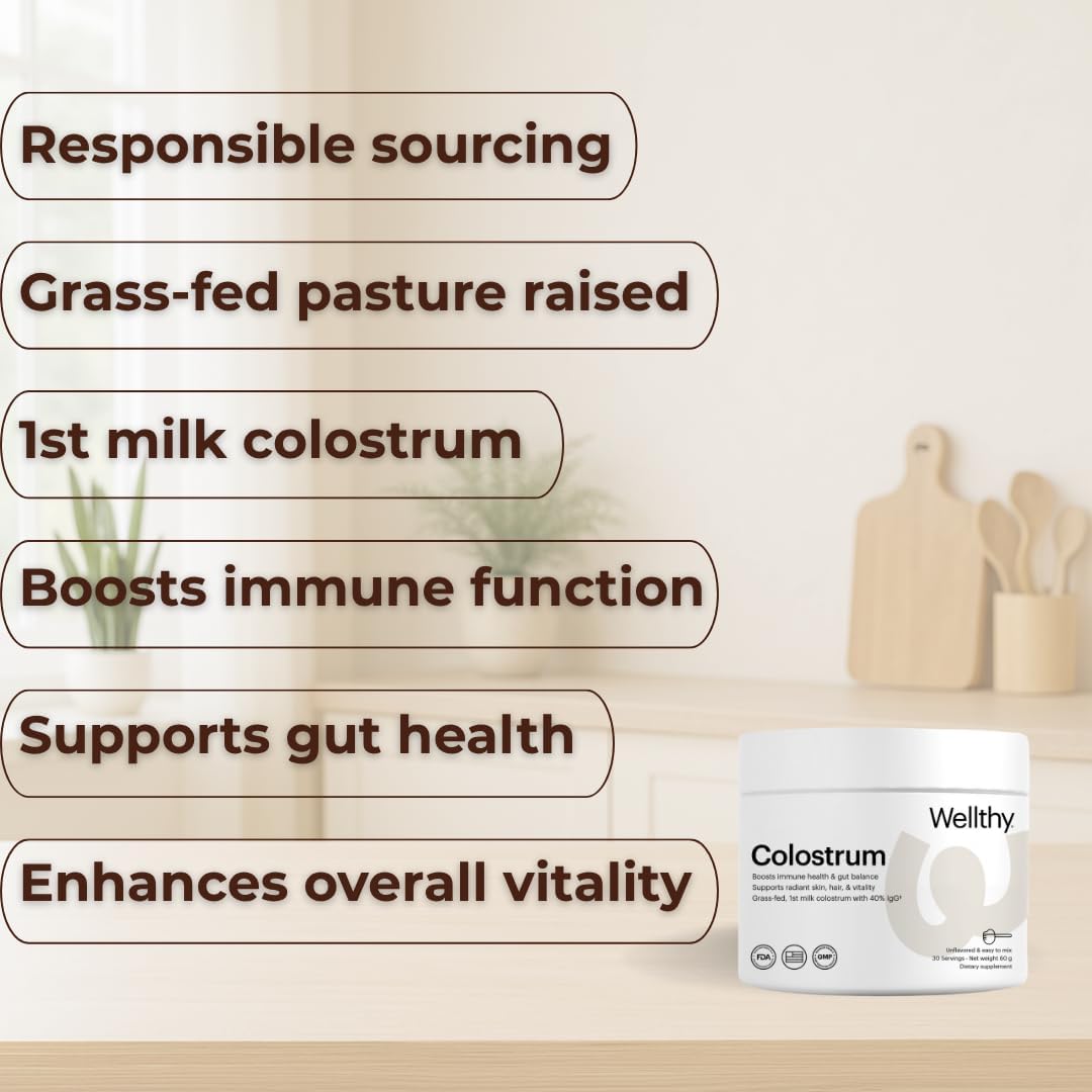 Wellthy Colostrum Powder – Grass-Fed, 40% IgG – Immune, Gut & Skin Support – 30 Servings - görsel 3
