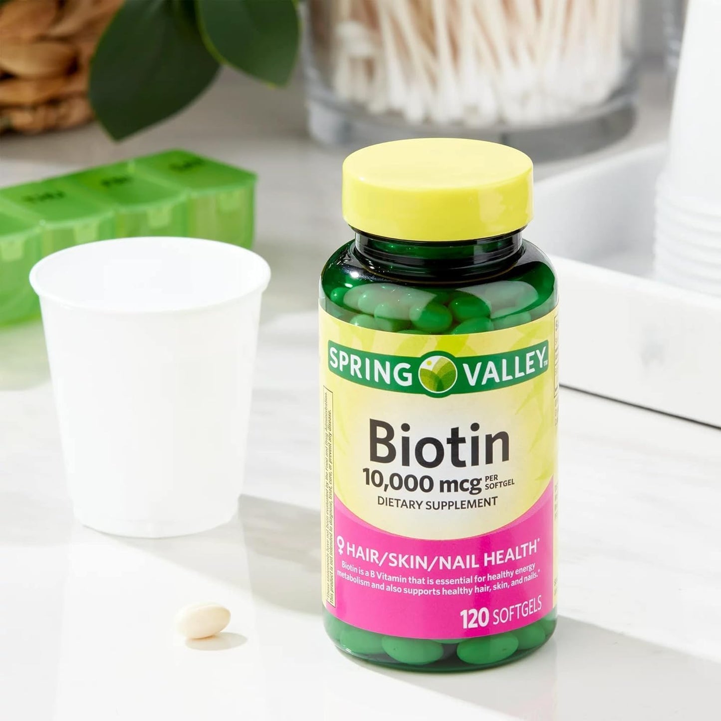 Spring Valley Biotin 10,000 mcg, 120 Count, Soft gel capsules, Biotin for Hair, Skin, Nail Health - görsel 3