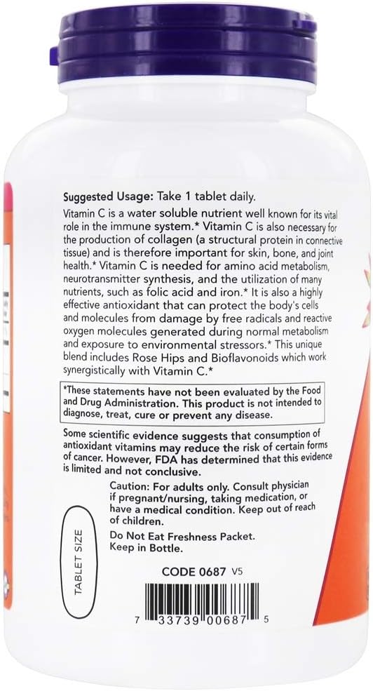 NOW Foods Vitamin C-1000 with Rose Hips and Bioflavonoids - 250 Tablets - görsel 3