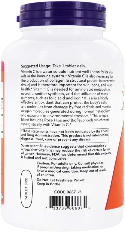 NOW Foods Vitamin C-1000 with Rose Hips and Bioflavonoids - 250 Tablets