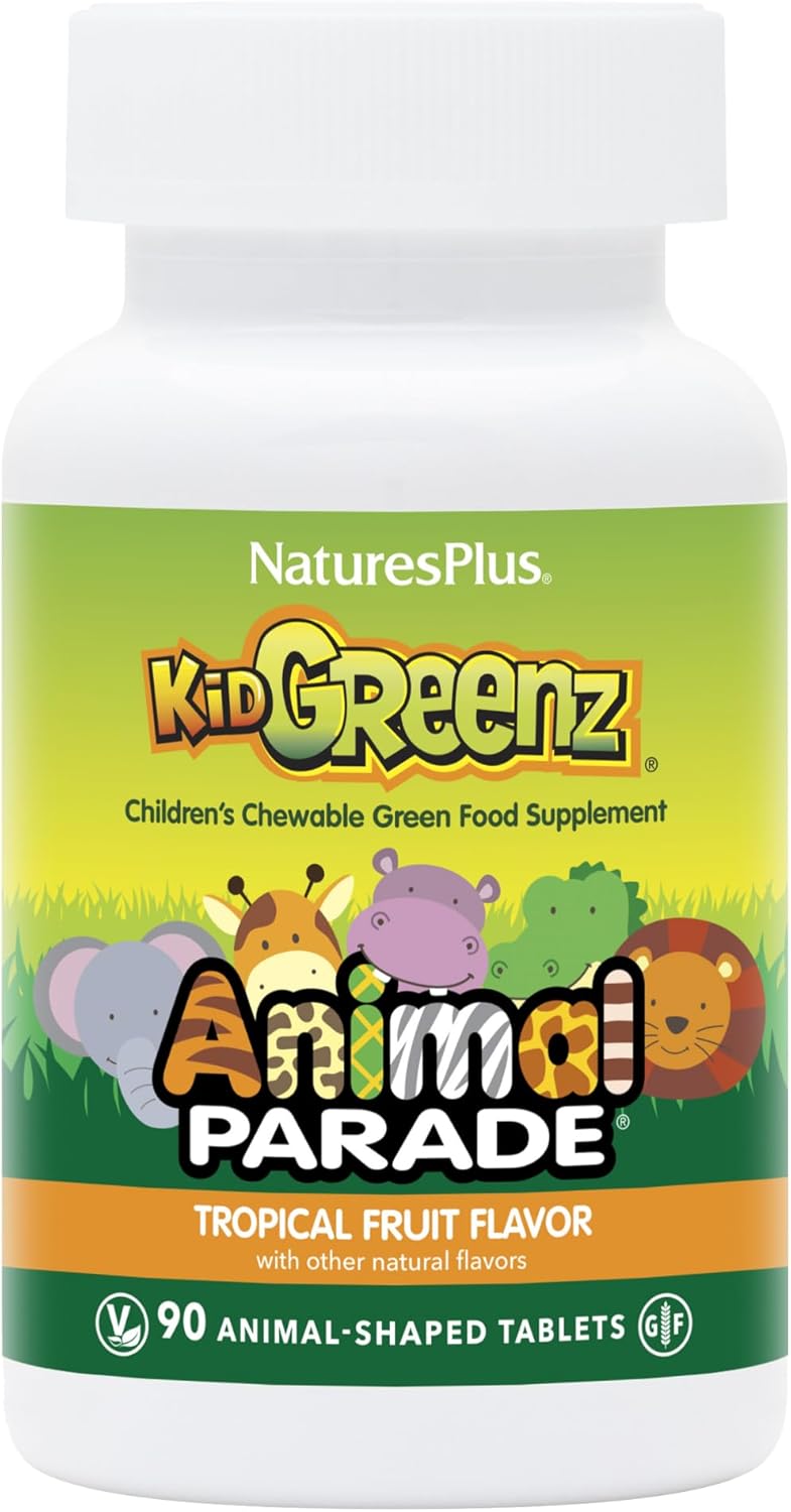 NaturesPlus Animal Parade KidGreenz, Tropical Fruit Flavour - 90 Animal-Shaped Chewable Tablets (Pack of 2, 180 Total Servings) - görsel 1