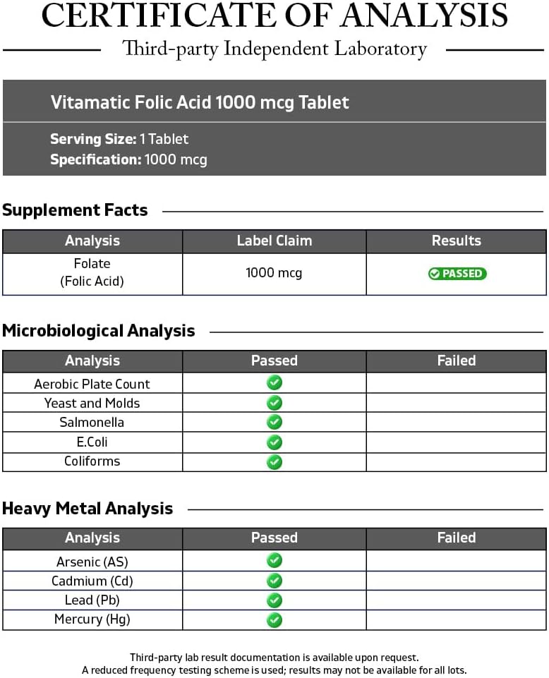 Vitamatic Folic Acid 1000 mcg (1 mg) - 480 Vegetarian Tablets (Pack of 2) - görsel 3