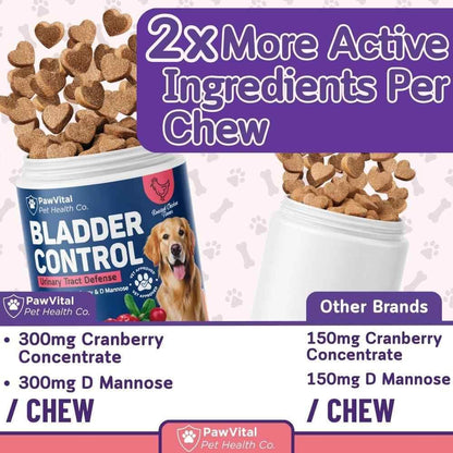 PawVital Dog UTI & Bladder Control Chews – Cranberry & D-Mannose Urinary Tract Support for Dogs, All-Natural Chicken Flavour, 90 Soft Chews
